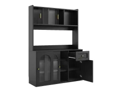 Mueble buffet con LED, 3 tiroirs, étagères réglables, MDF, negro (120x35x167 cm)