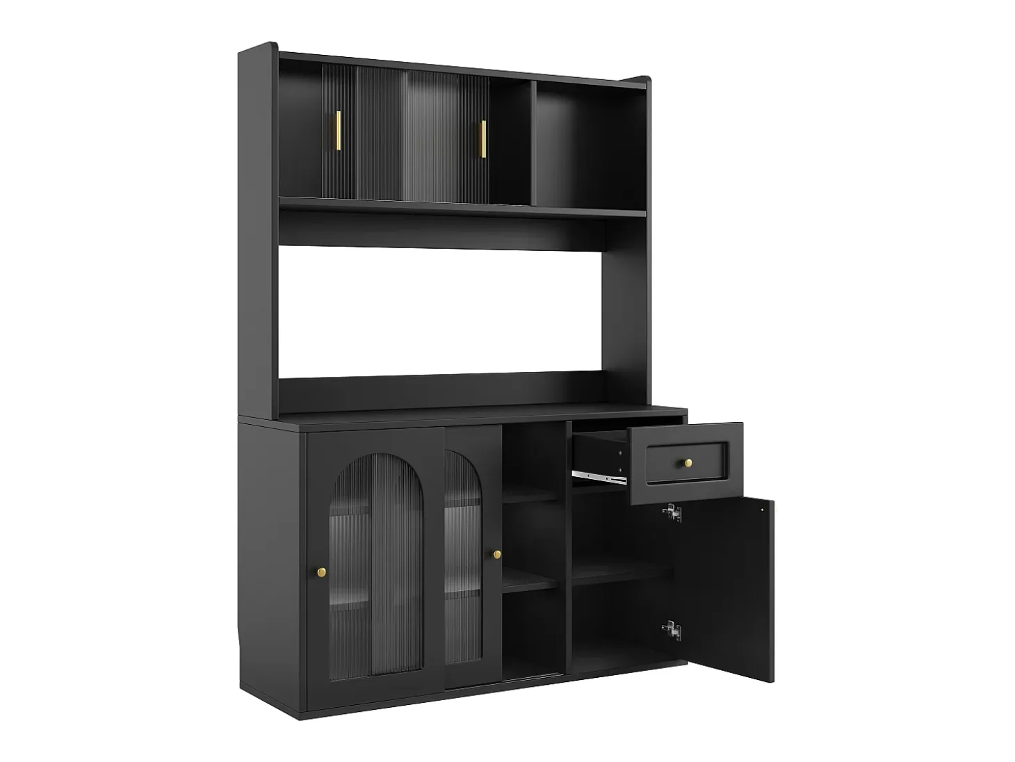 Mueble buffet con LED, 3 tiroirs, étagères réglables, MDF, negro (120x35x167 cm)
