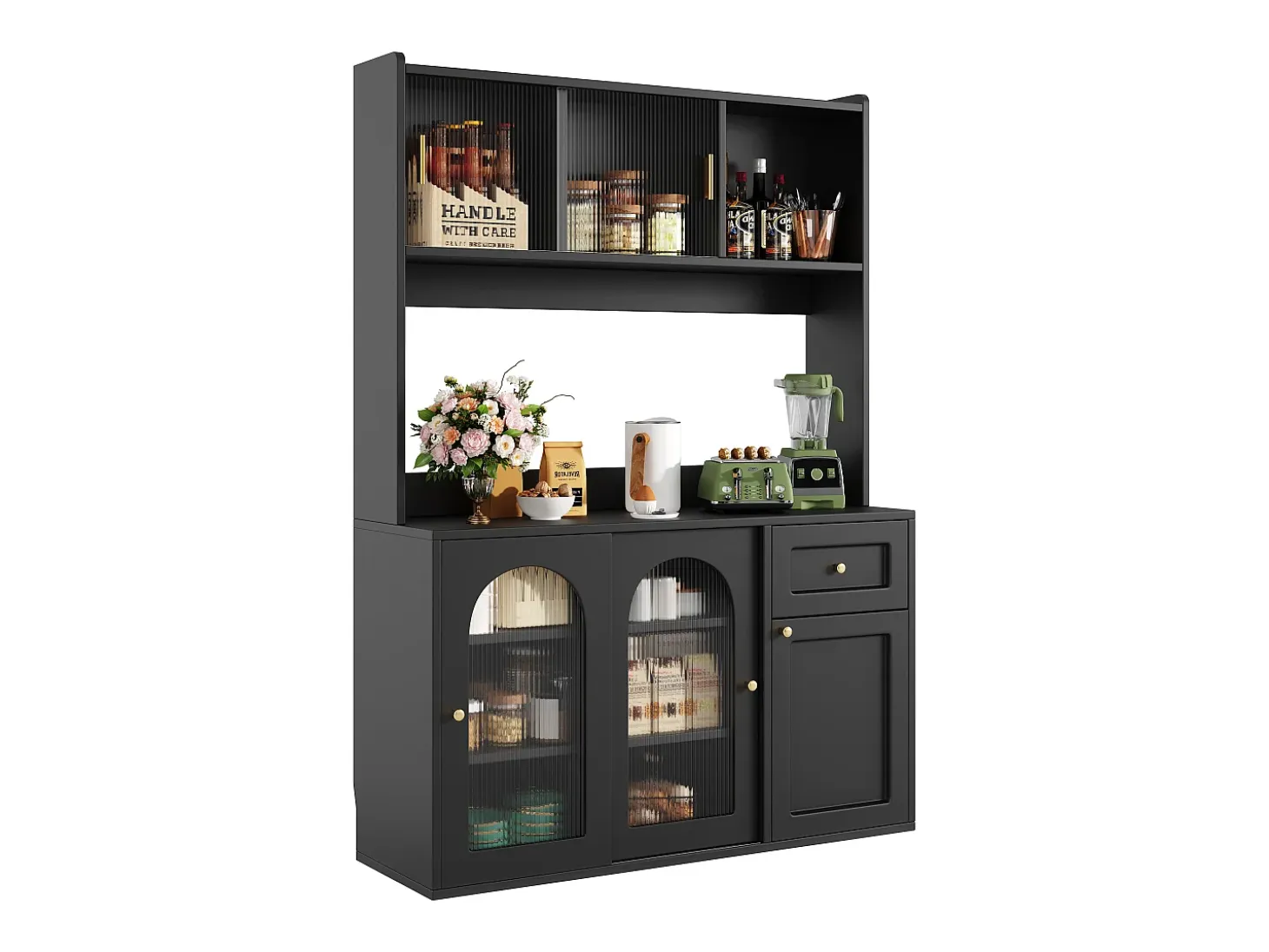 Mueble buffet con LED, 3 tiroirs, étagères réglables, MDF, negro (120x35x167 cm)
