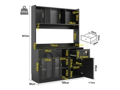Mueble buffet con LED, 3 tiroirs, étagères réglables, MDF, negro (120x35x167 cm)