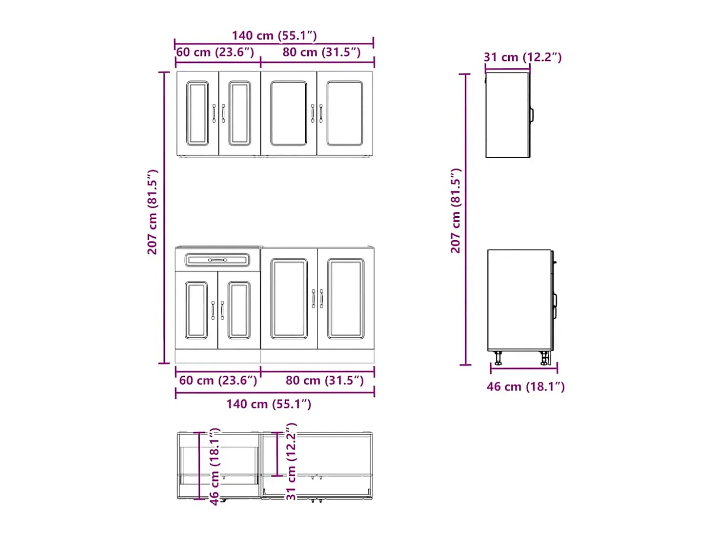 Mueble cocina Kalmar gris hormigón 4 pzas madera contrachapada