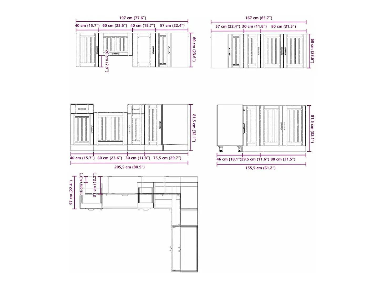 Mueble cocina Kalmar roble ahumado 11 pzas madera contrachapada