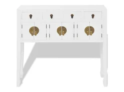 Mueble consola aparador buffet estilo chino en madera maciza blanca 4402004