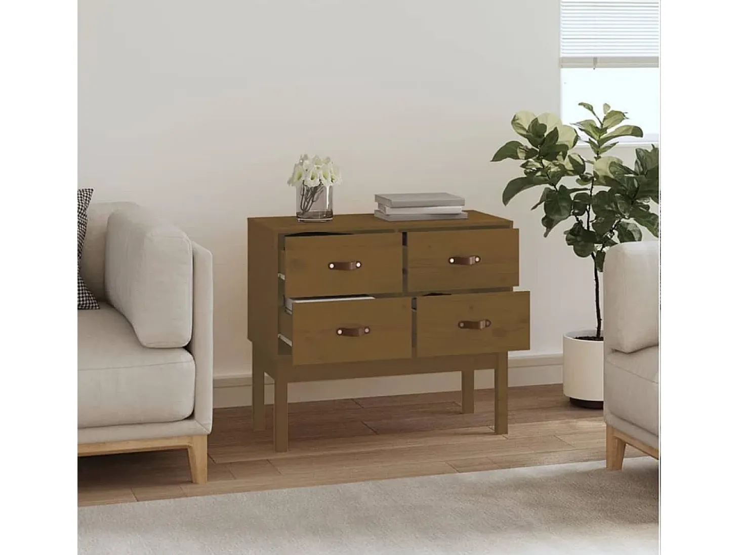 Mueble consola de madera maciza de pino marrón miel 90x40x78 cm