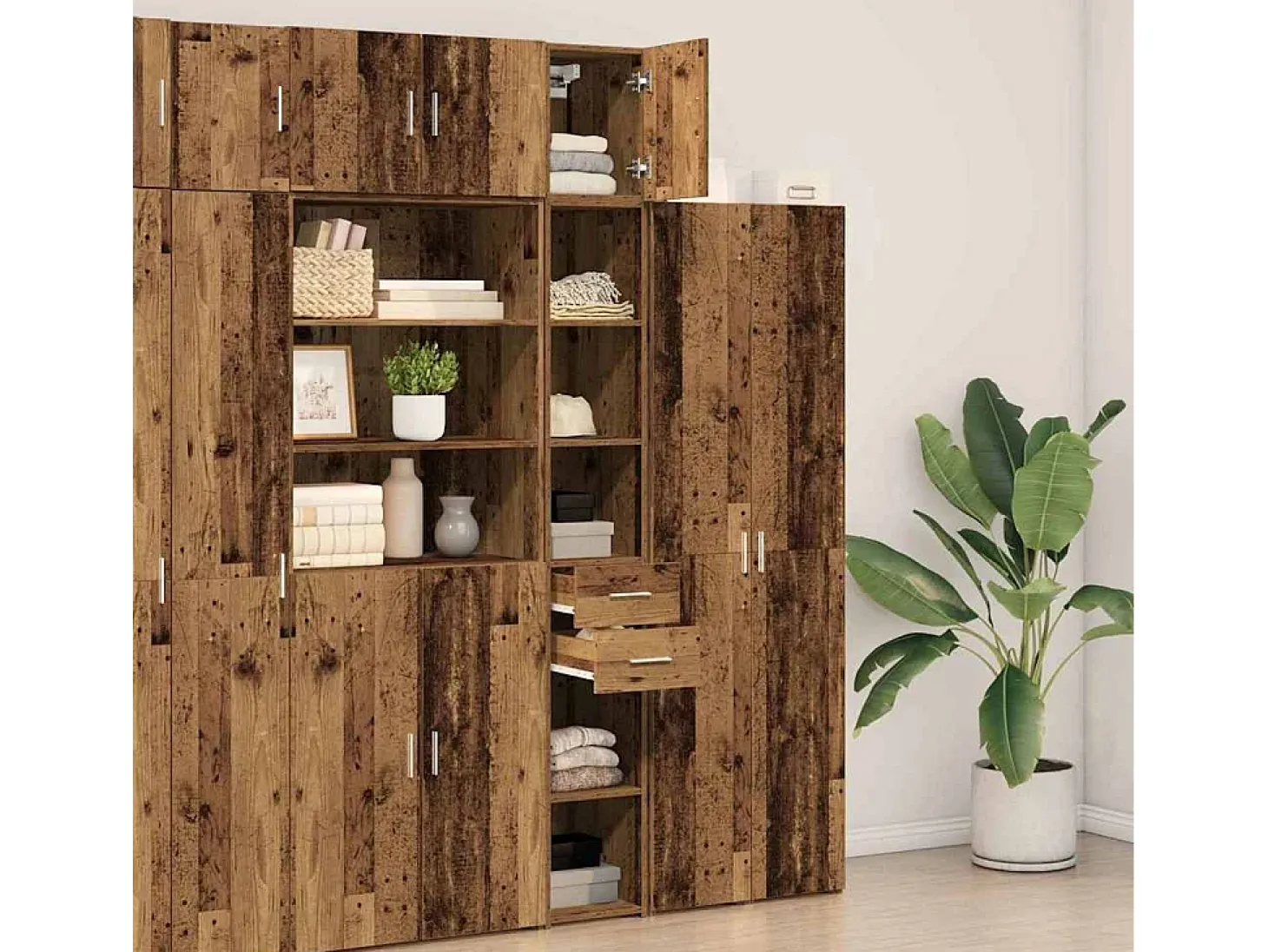 Mueble de almacenaje antiguo de madera 30x42,5x225 cm madera reconstituida