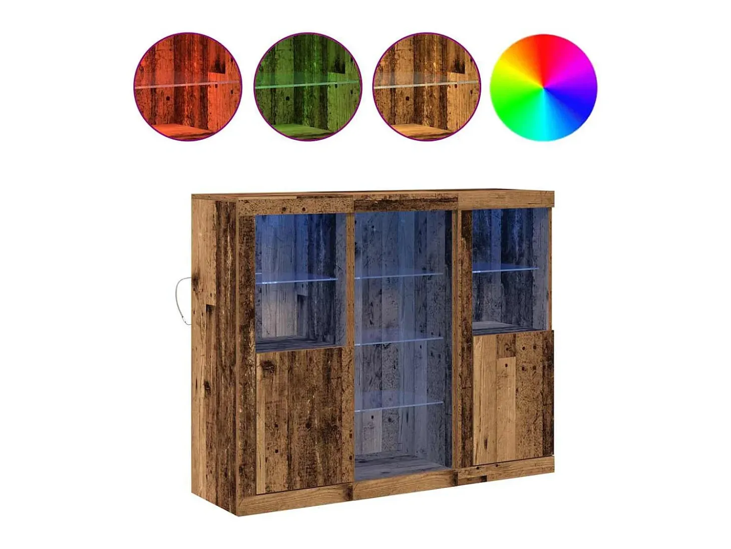 Mueble de almacenaje con luces LED madera vieja 123x37x100 cm madera de ingeniería