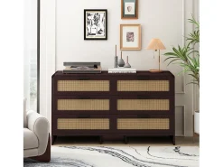 Mueble de almacenaje de ratán en forma de arco con 6 cajones - para salón o cocina - Marrón