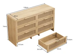 Mueble de almacenaje de ratán en forma de arco con 6 cajones - para salón o cocina - natural