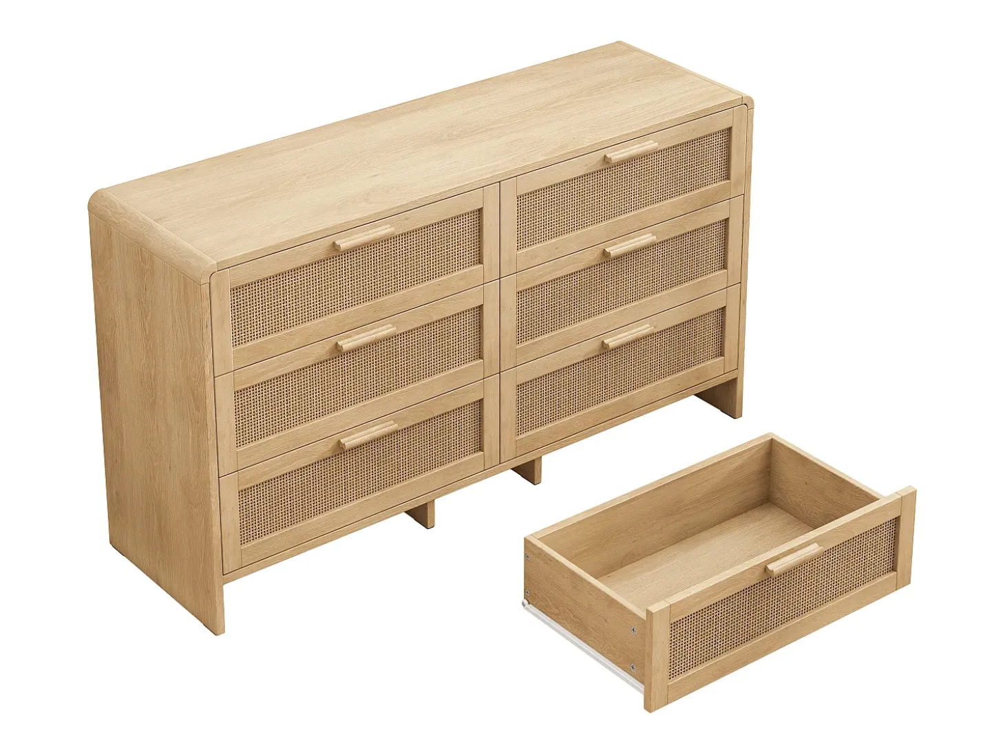 Mueble de almacenaje de ratán en forma de arco con 6 cajones - para salón o cocina - natural