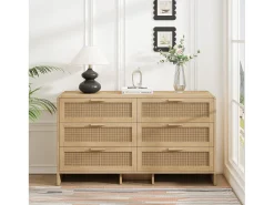 Mueble de almacenaje de ratán en forma de arco con 6 cajones - para salón o cocina - natural