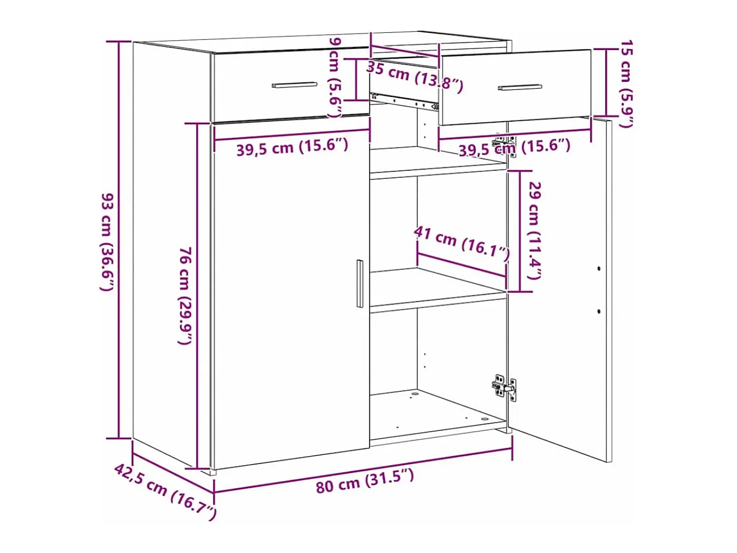 Mueble de almacenaje de roble 80x42,5x93,5 cm Madera de ingeniería