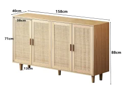 Mueble de almacenaje de ratán, diseño elegante, madera maciza, natural, (158x40x88 cm)
