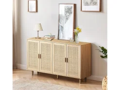 Mueble de almacenaje de ratán, diseño elegante, madera maciza, natural, (158x40x88 cm)