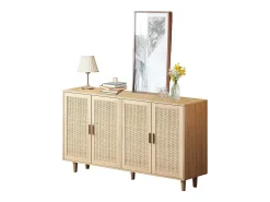 Mueble de almacenaje de ratán, diseño elegante, madera maciza, natural, (158x40x88 cm)