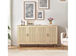 Mueble de almacenaje de ratán, diseño elegante, madera maciza, natural, (158x40x88 cm)
