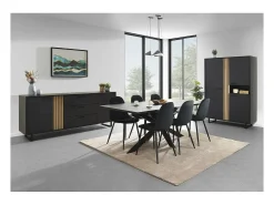 Mueble de almacenamiento XL LOFT – 3 puertas y 1 nicho – Negro y roble claro – Patas de metal – L127 x H180 x P50 cm