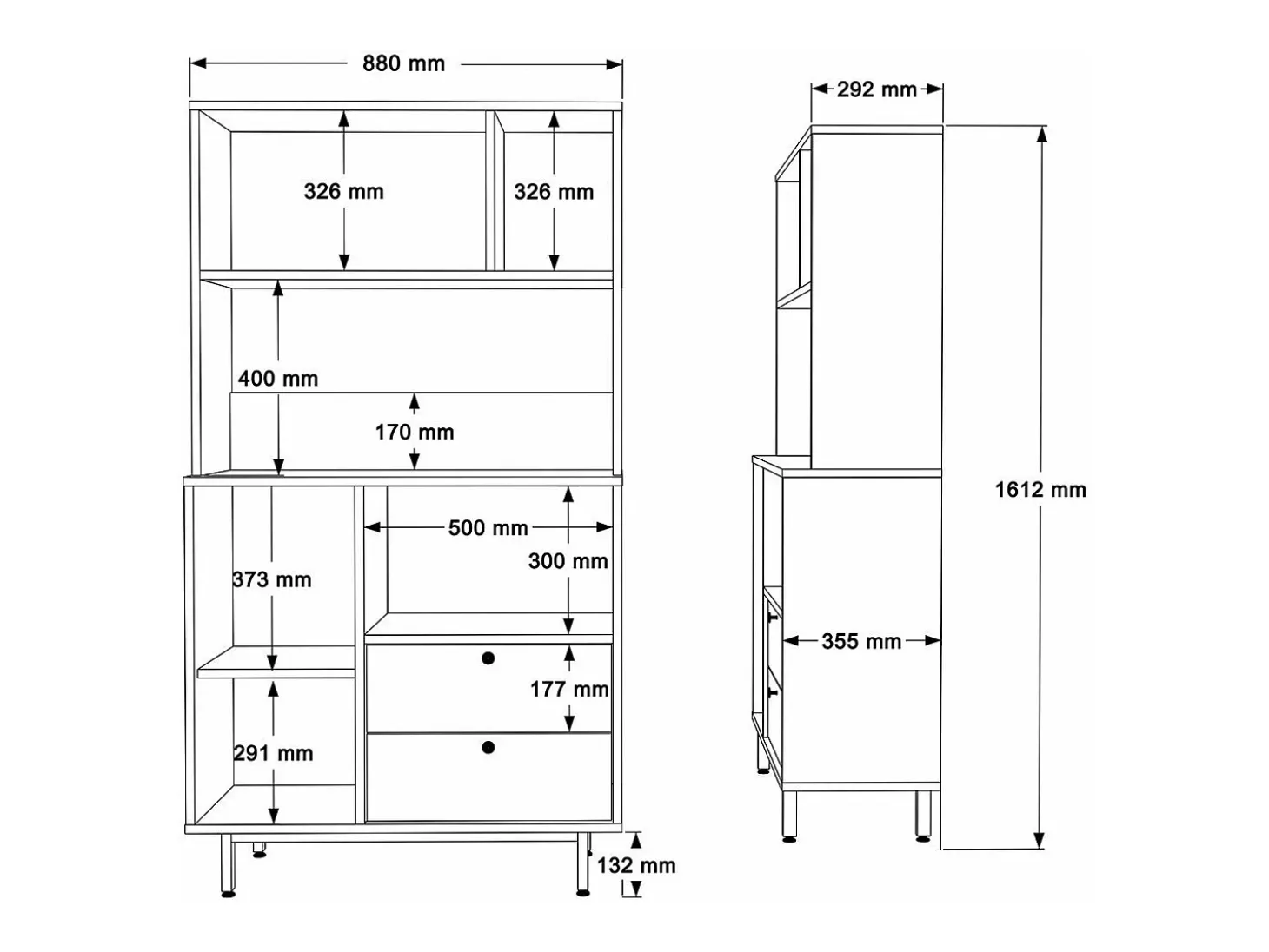 Mueble de almacenamiento de cocina con 3 puertas y 2 cajones H161,2 cm - ODE
