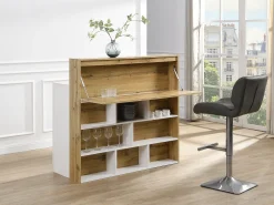 Mueble de bar con 2 puertas y 1 cajón de MDF - Blanco y Natural - LAMONIA