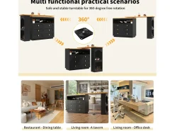 Mueble de bar de cocina extensible - y rotación 360° - 203x39x90 cm - 6 cajones - con estantes laterales - Negro
