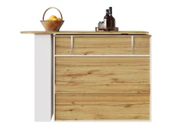 Mueble de bar giratorio 360° y plegable - con 1 cajón y 2 puertas - estantes abiertos - blanco + natural