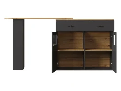 Mueble de bar giratorio 360° y plegable - con 1 cajón y 2 puertas - estantes abiertos - negro + natural