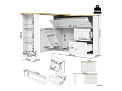 Mueble de bar giratorio moderno 360° - 204×39×105 cm - 2 cajones y 2 puertas - con estantes laterales - mesa extensible - blanco