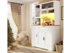 Mueble de cocina - 104x40x180 cm - con 4 puertas y 1 cajón - con iluminación LED - Blanco