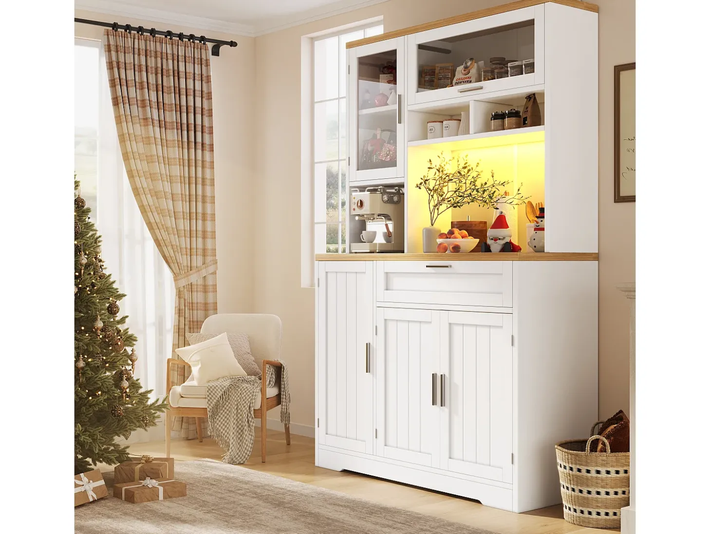 Mueble de cocina - 104x40x180 cm - con 4 puertas y 1 cajón - con iluminación LED - Blanco