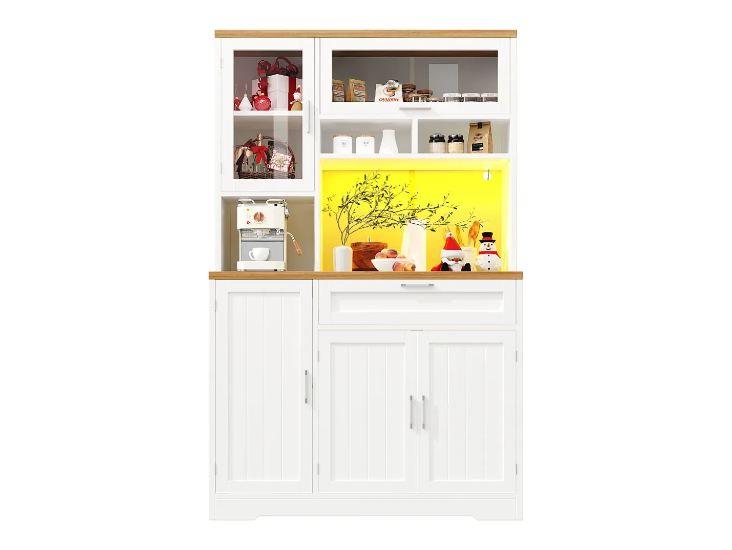 Mueble de cocina - 104x40x180 cm - con 4 puertas y 1 cajón - con iluminación LED - Blanco