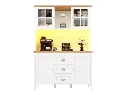Mueble de cocina - 120x40x179 cm - 4 puertas y 3 cajones - con iluminación LED - Blanco