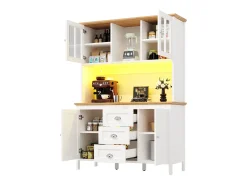 Mueble de cocina - 120x40x179 cm - 4 puertas y 3 cajones - con iluminación LED - Blanco