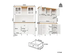 Mueble de cocina - 120x40x179 cm - 4 puertas y 3 cajones - con iluminación LED - Blanco