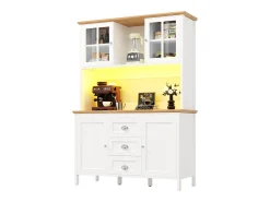 Mueble de cocina - 120x40x179 cm - 4 puertas y 3 cajones - con iluminación LED - Blanco