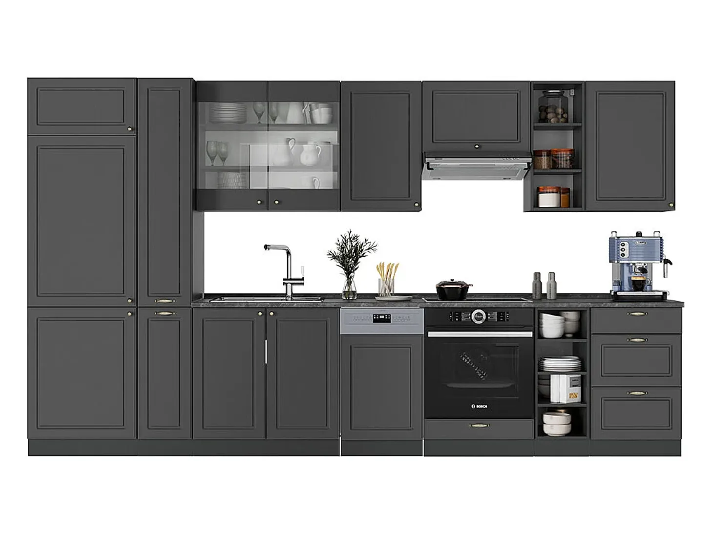 Mueble de cocina antracita-oro landhaus 355x60x81.6 fame-line
