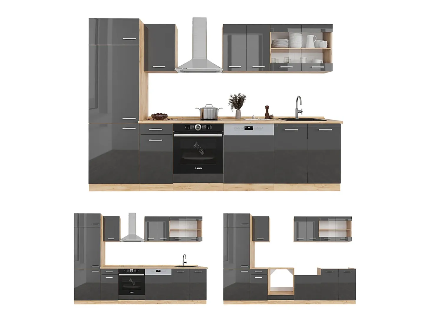 Mueble de cocina antracita brillo intenso/roble dorado eléctrico 300x60x81.6 r-line