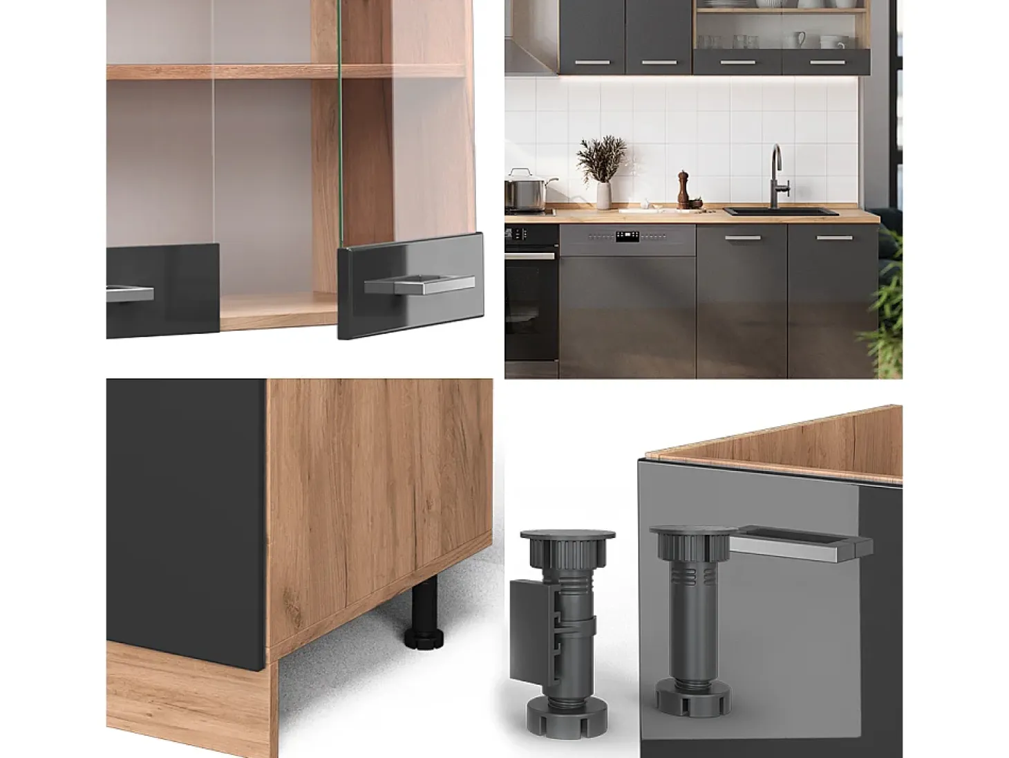 Mueble de cocina antracita brillo intenso/roble dorado eléctrico 300x60x81.6 r-line