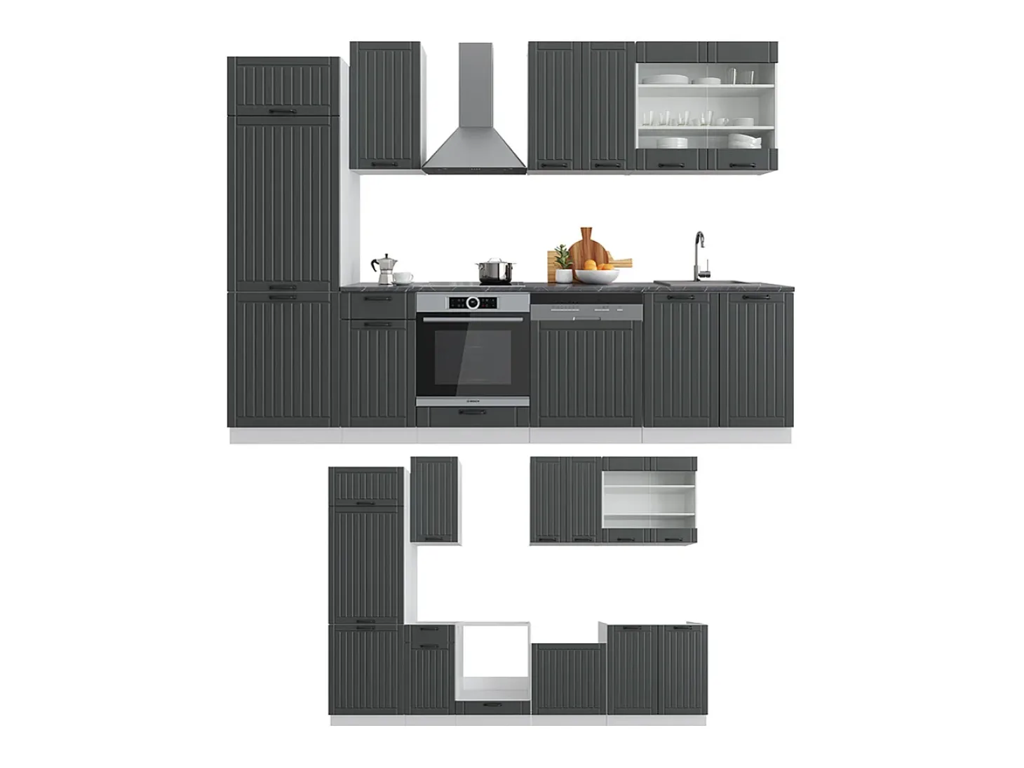 Mueble de cocina antracita casa de campo/blanco 300x60x81.6 fame-line