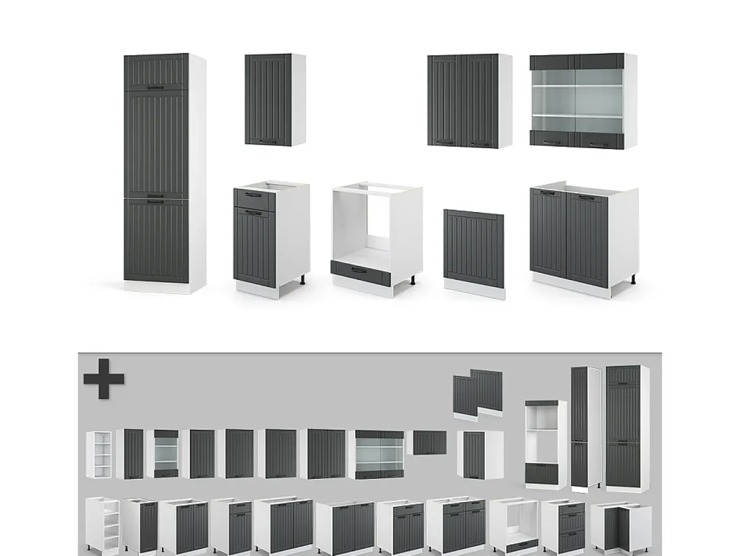 Mueble de cocina antracita casa de campo/blanco 300x60x81.6 fame-line