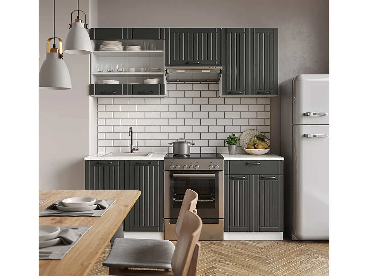 Mueble de cocina antracita casa de campo/blanco 200x60x81.6 fame-line