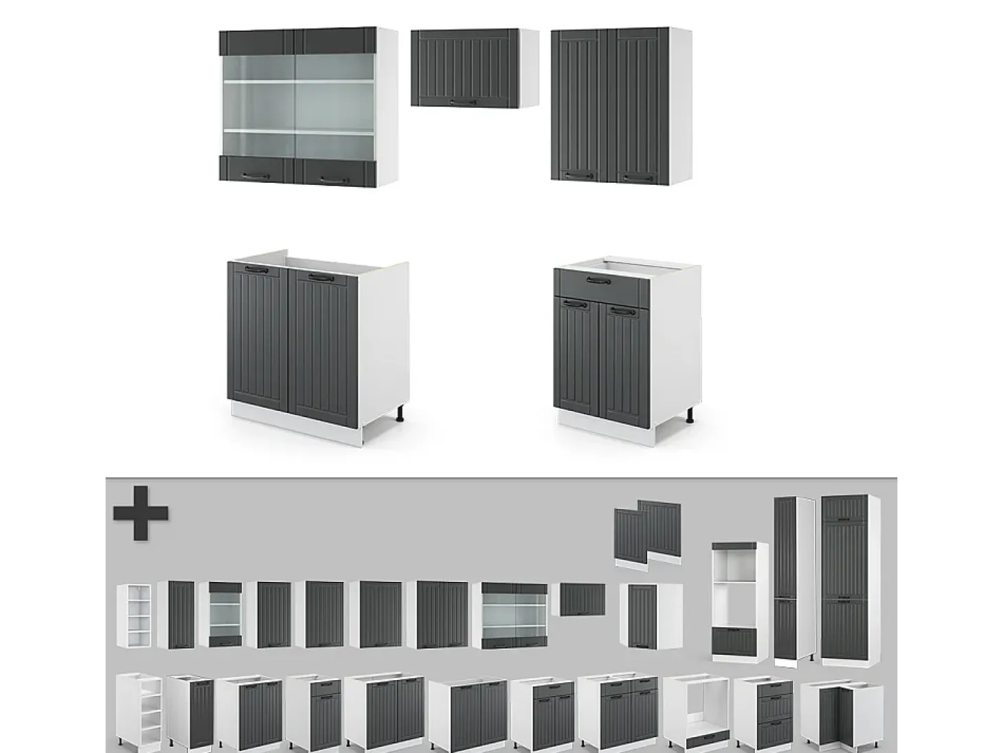 Mueble de cocina antracita casa de campo/blanco 200x60x81.6 fame-line