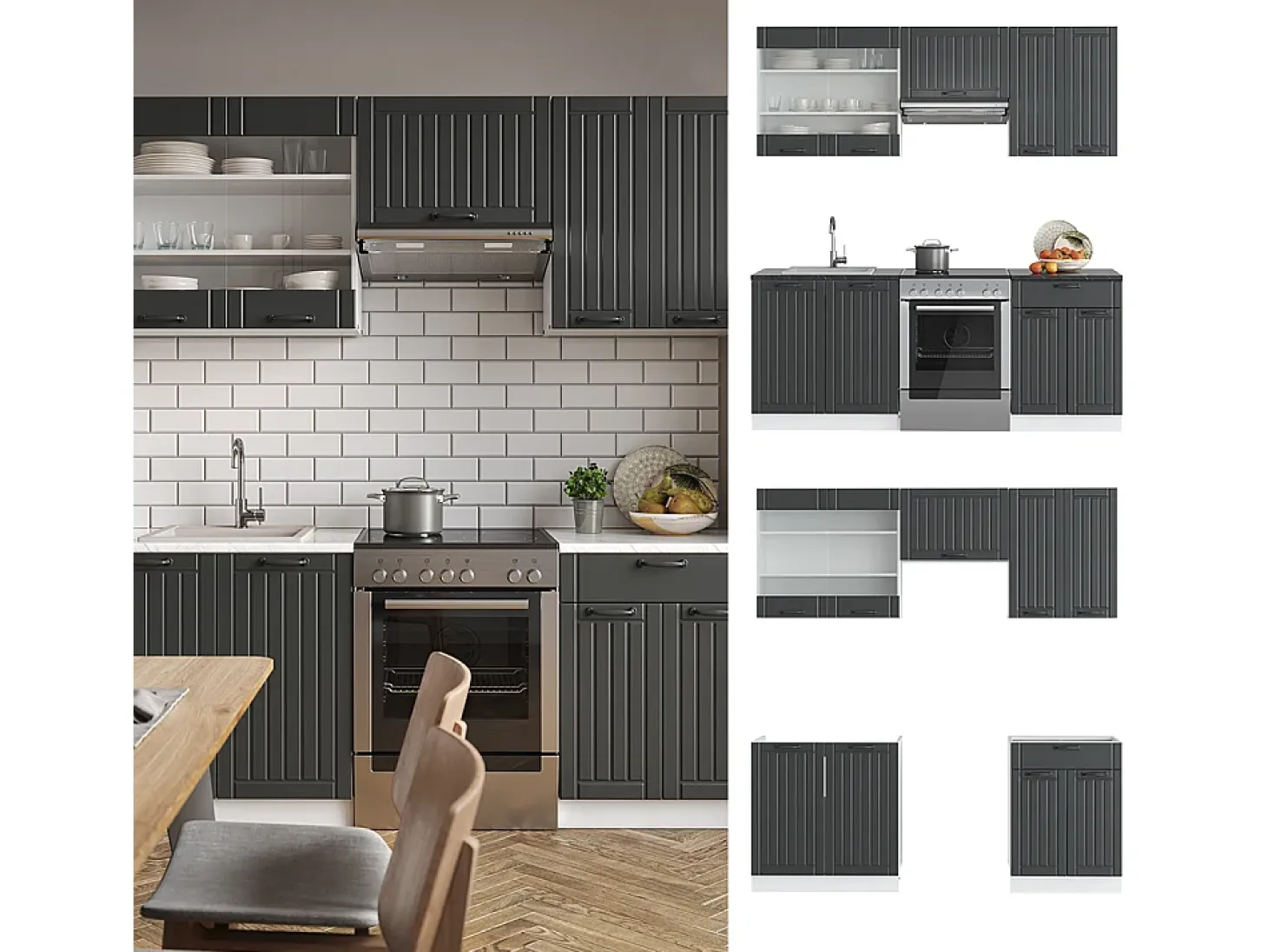 Mueble de cocina antracita casa de campo/blanco 200x60x81.6 fame-line