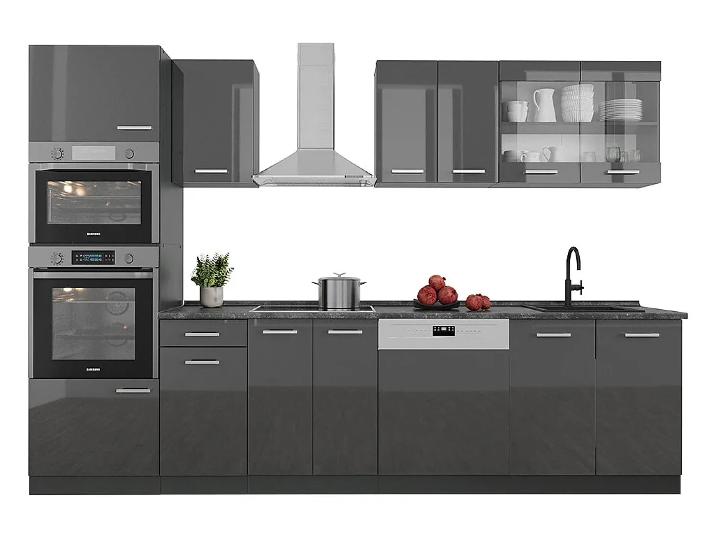 Mueble de cocina antracita brillo intenso/antracita 300x46x81.6 r-line