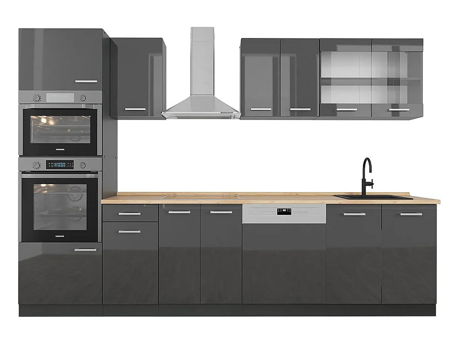 Mueble de cocina antracita brillo intenso/antracita 300x46x81.6 r-line
