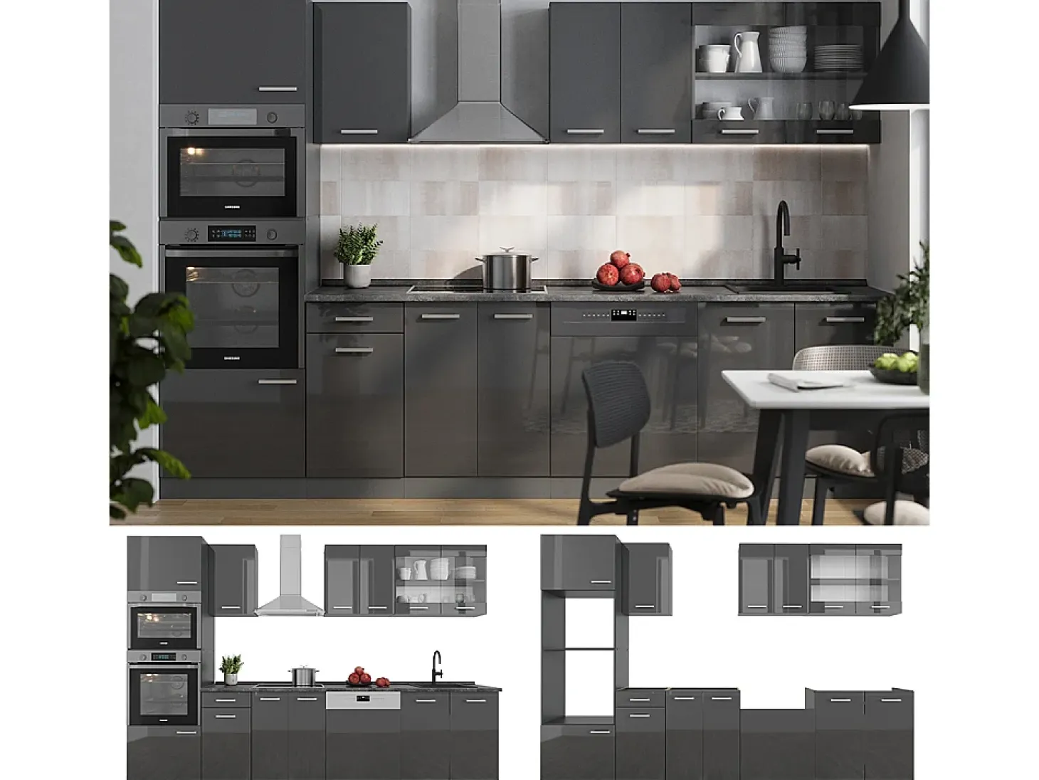 Mueble de cocina antracita brillo intenso/antracita 300x46x81.6 r-line