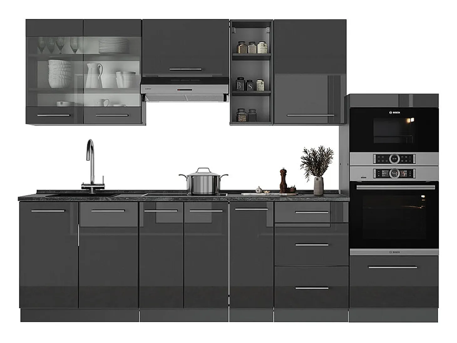 Mueble de cocina antracita alto brillo 280x60x81.6 fame-line