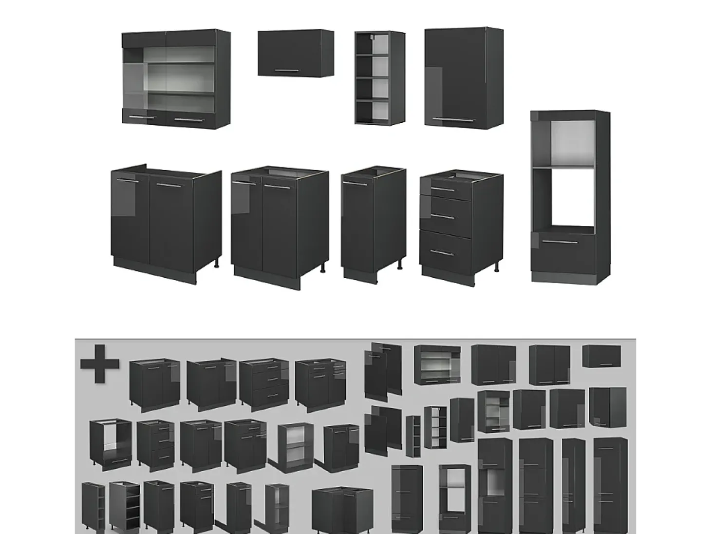 Mueble de cocina antracita alto brillo 280x60x81.6 fame-line