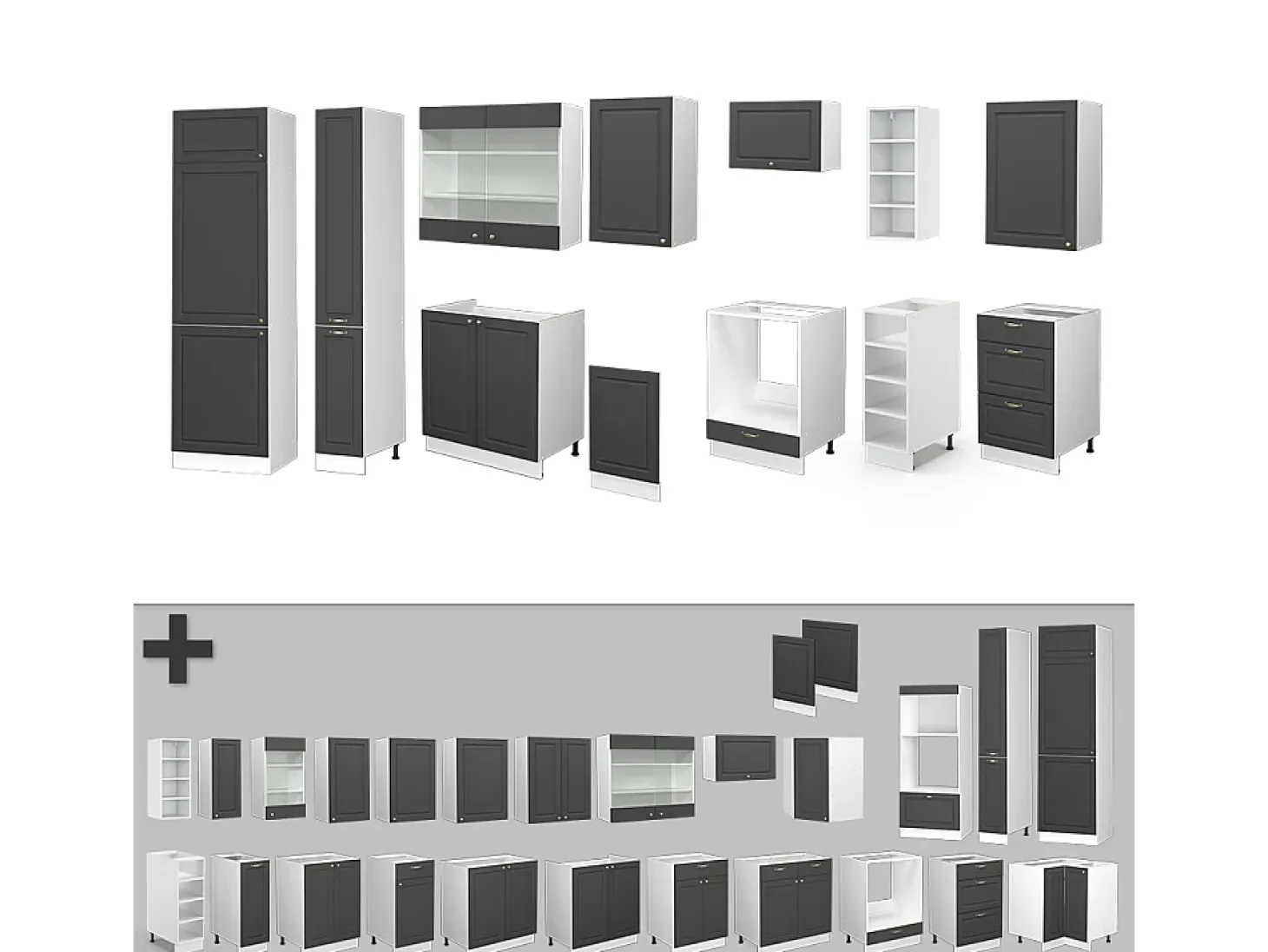 Mueble de cocina antracita-oro/blanco 355x46x81.6 fame-line