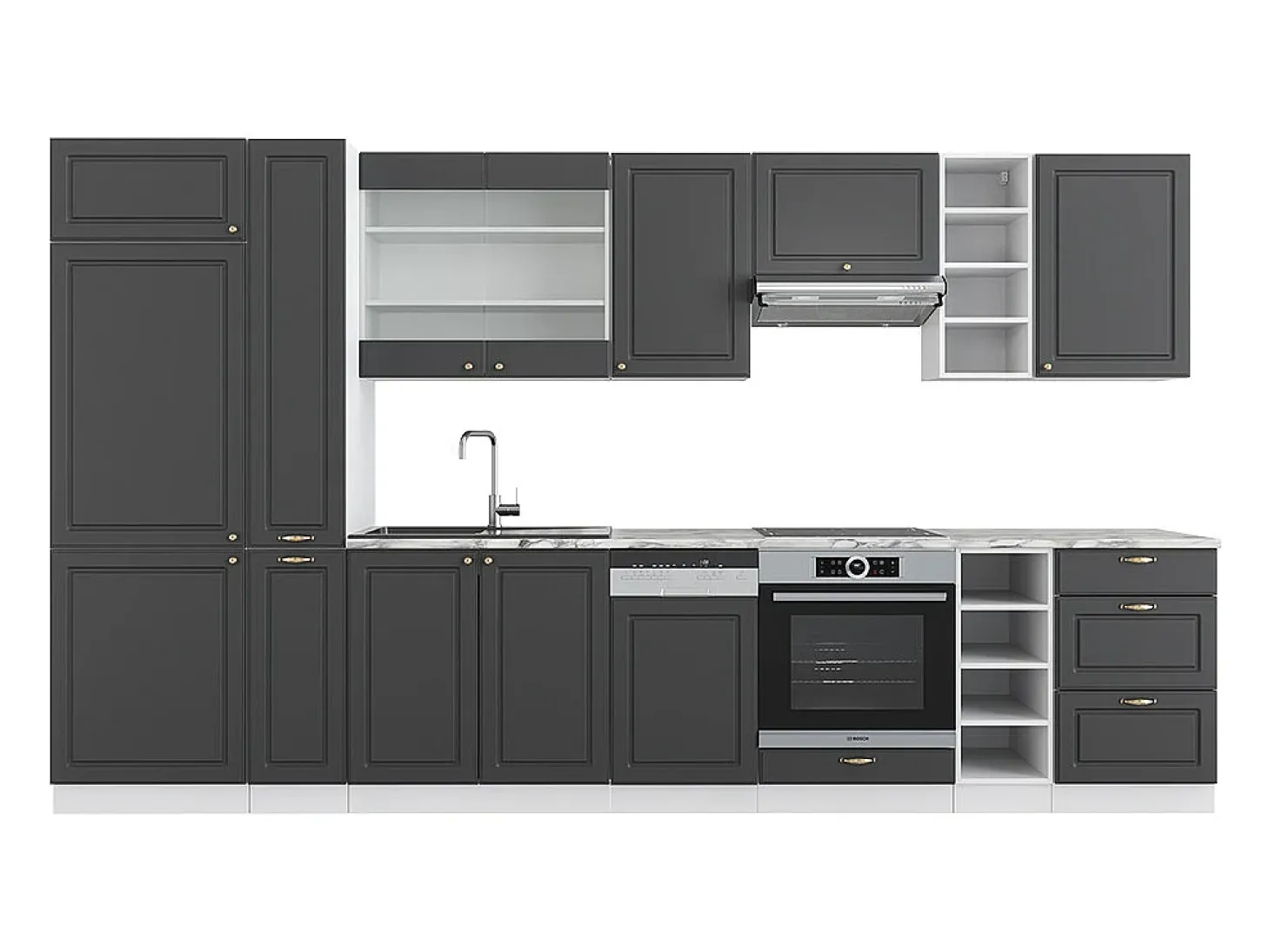 Mueble de cocina antracita-oro/blanco 355x46x81.6 fame-line