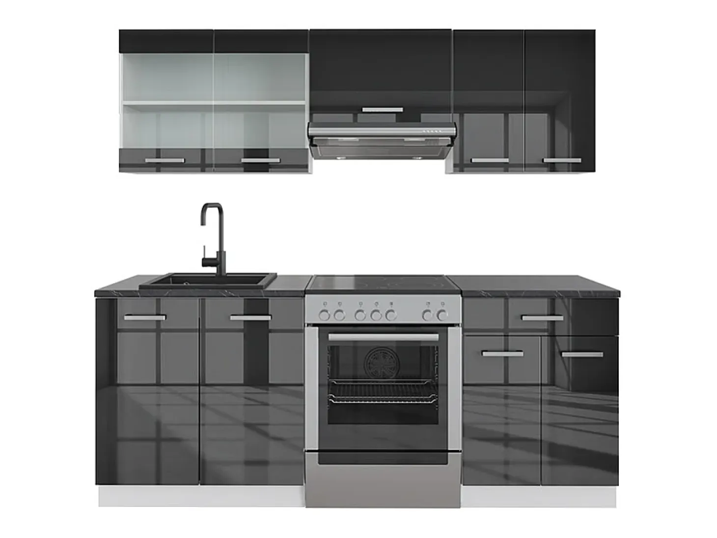 Mueble de cocina antracita brillo intenso/blanco 200x60x81.6 fame-line