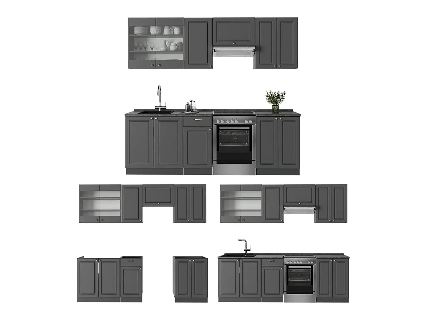 Mueble de cocina antracita-oro landhaus 240x60x81.6 fame-line